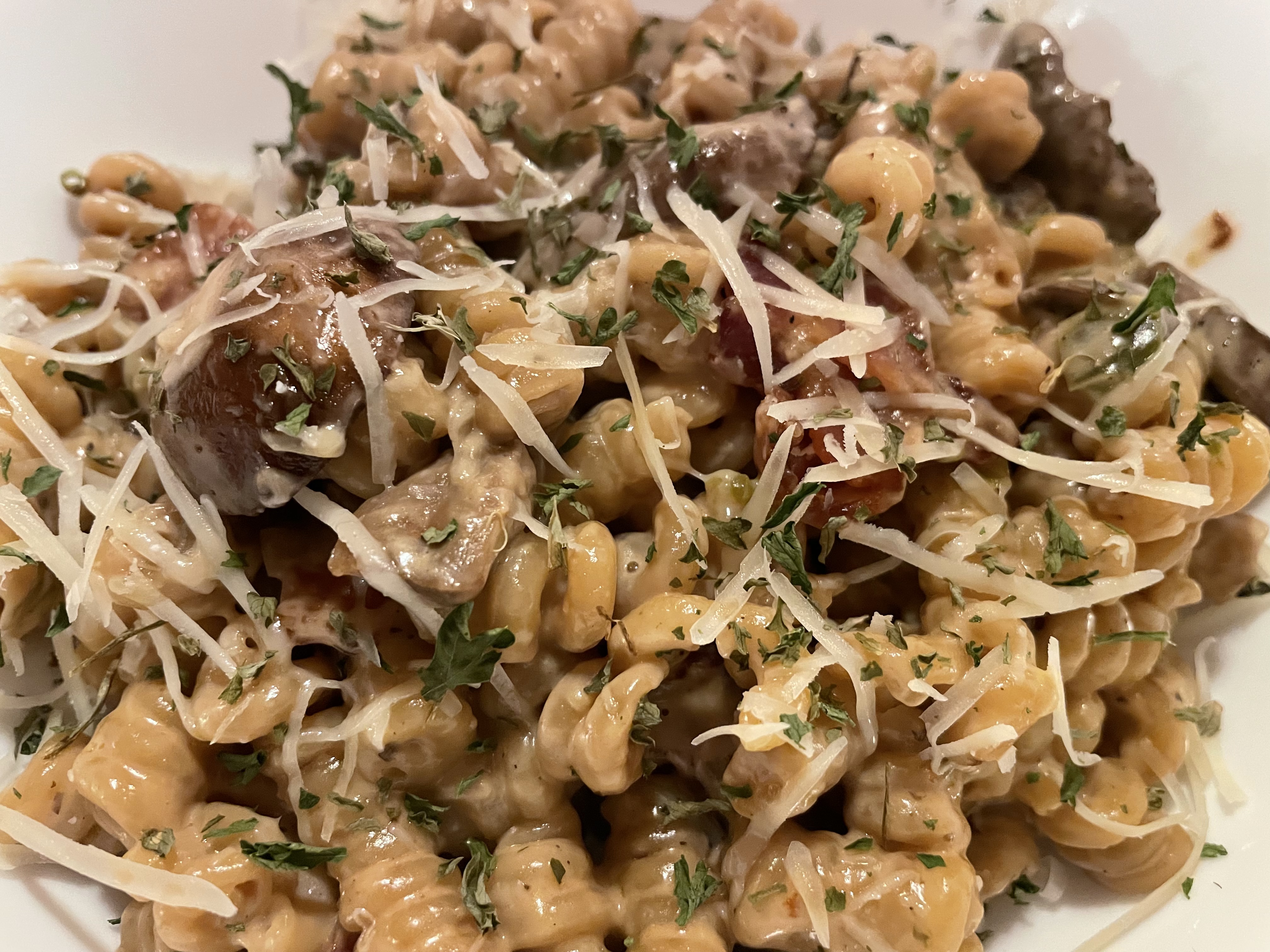 One Pot Mushroom Pasta with Bacon